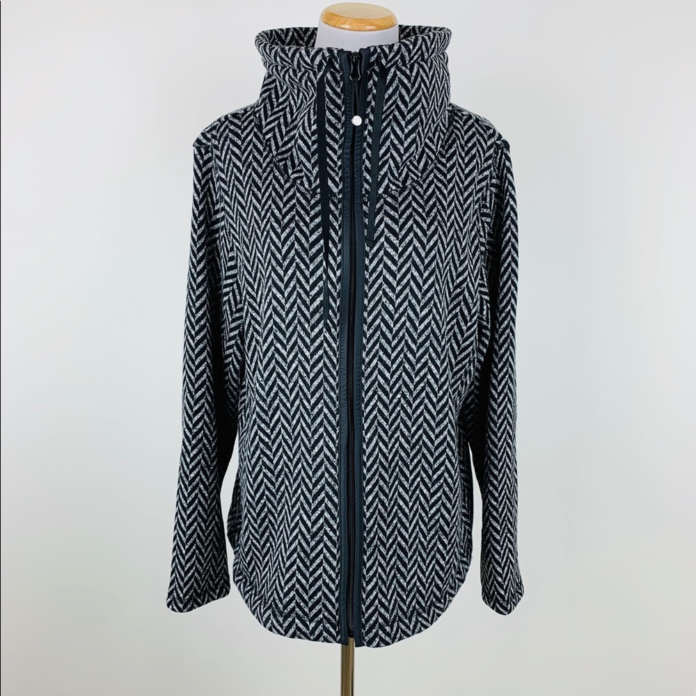 Talbots Black Zig Zag Funnel Neck Jacket Sz Large